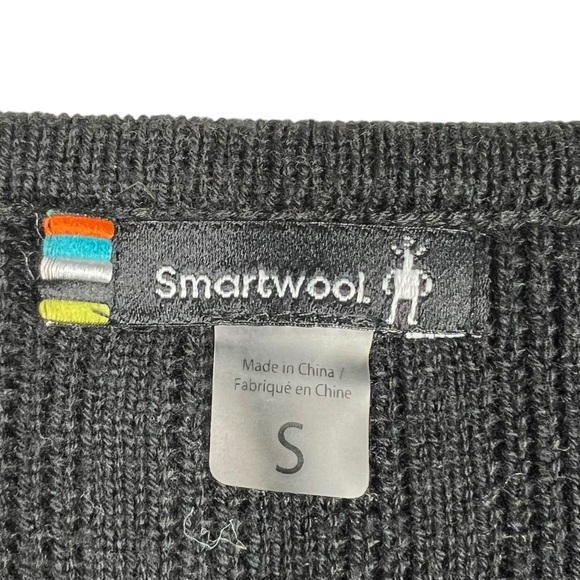 SMARTWOOL Black V-Neck Ribbed Knit Sweater with Flare Sleeve Women's Size Small - Picture 2 of 6